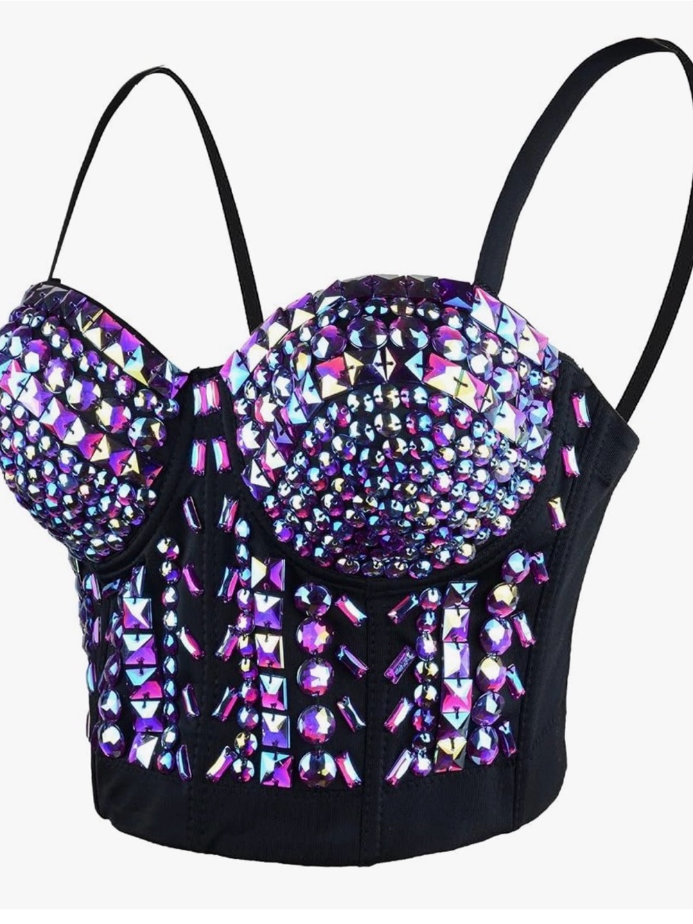 Black Bustier Top with Iridescent Purple Rhinestones size large